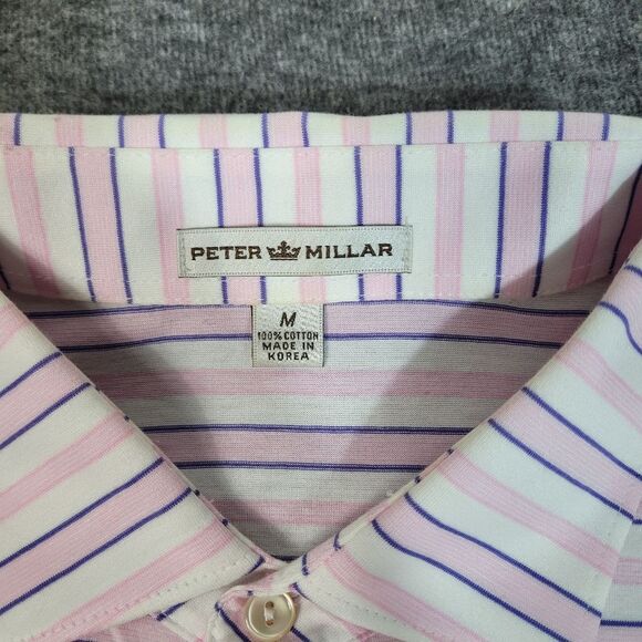 Vtg Peter Millar Mens Golf Polo Shirt Size M Pink Purple Striped Short Sleeve - Picture 3 of 9